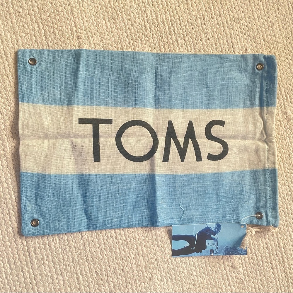 TOMS Shoe Dust Bag Cloth Drawstring One for One Blue Beige 8”x12”